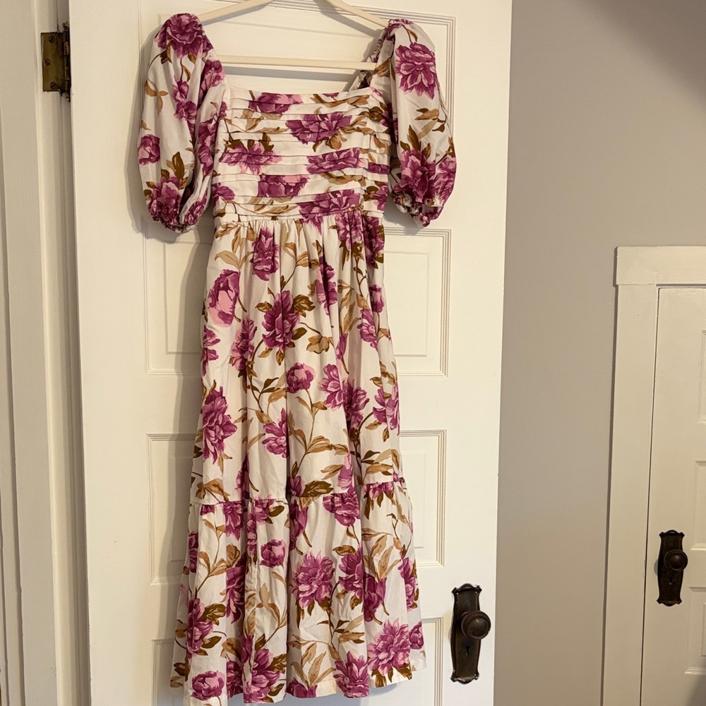 Abercrombie & Fitch Cream Midi Dress with Pink Floral Print